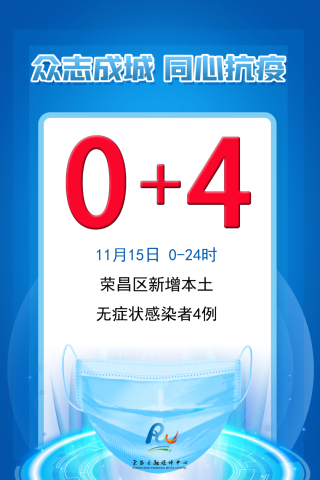 11月15日0-24时，荣昌新增本土无症状感染者4例